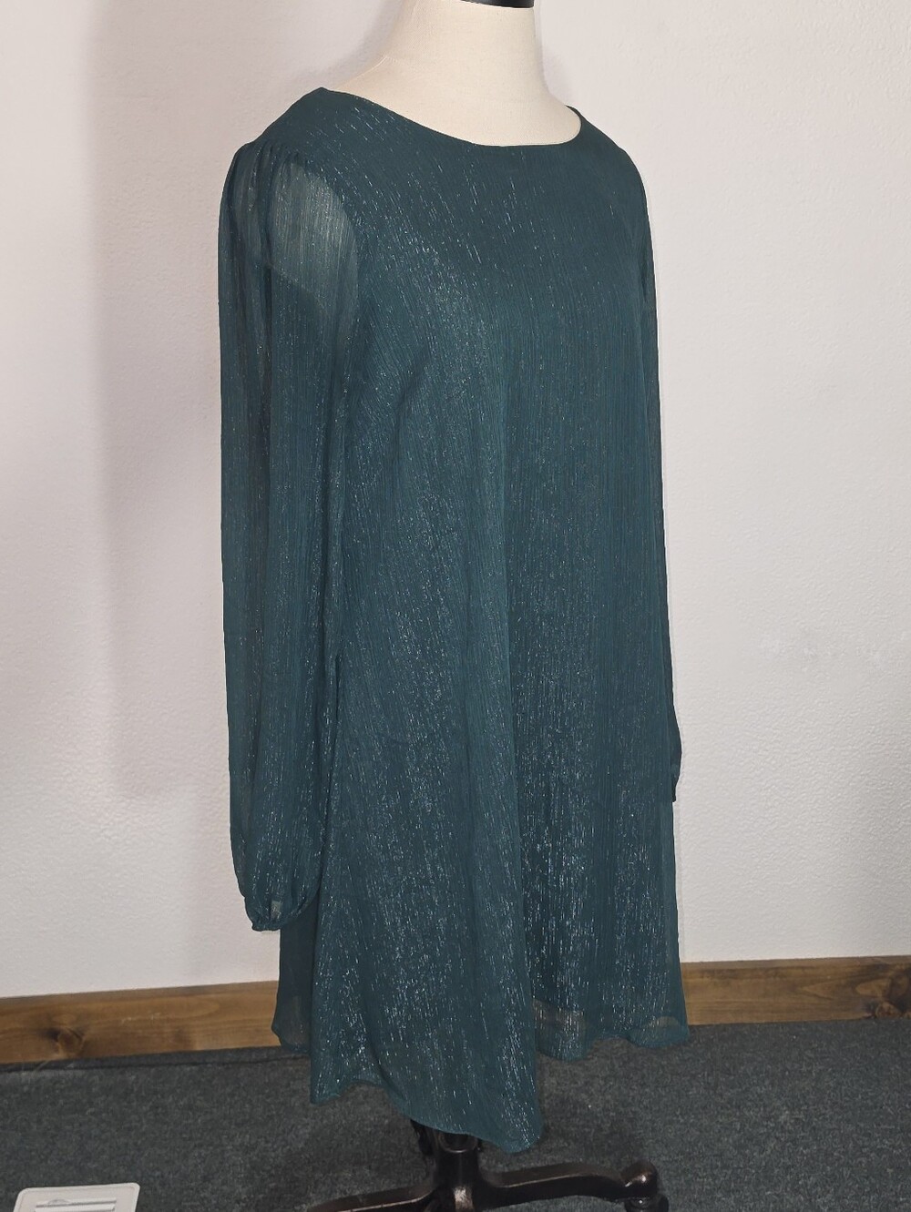 Andree By Unit Dress Sparkling Flowy Sheer Overlay Green Size M - Picture 12 of 14